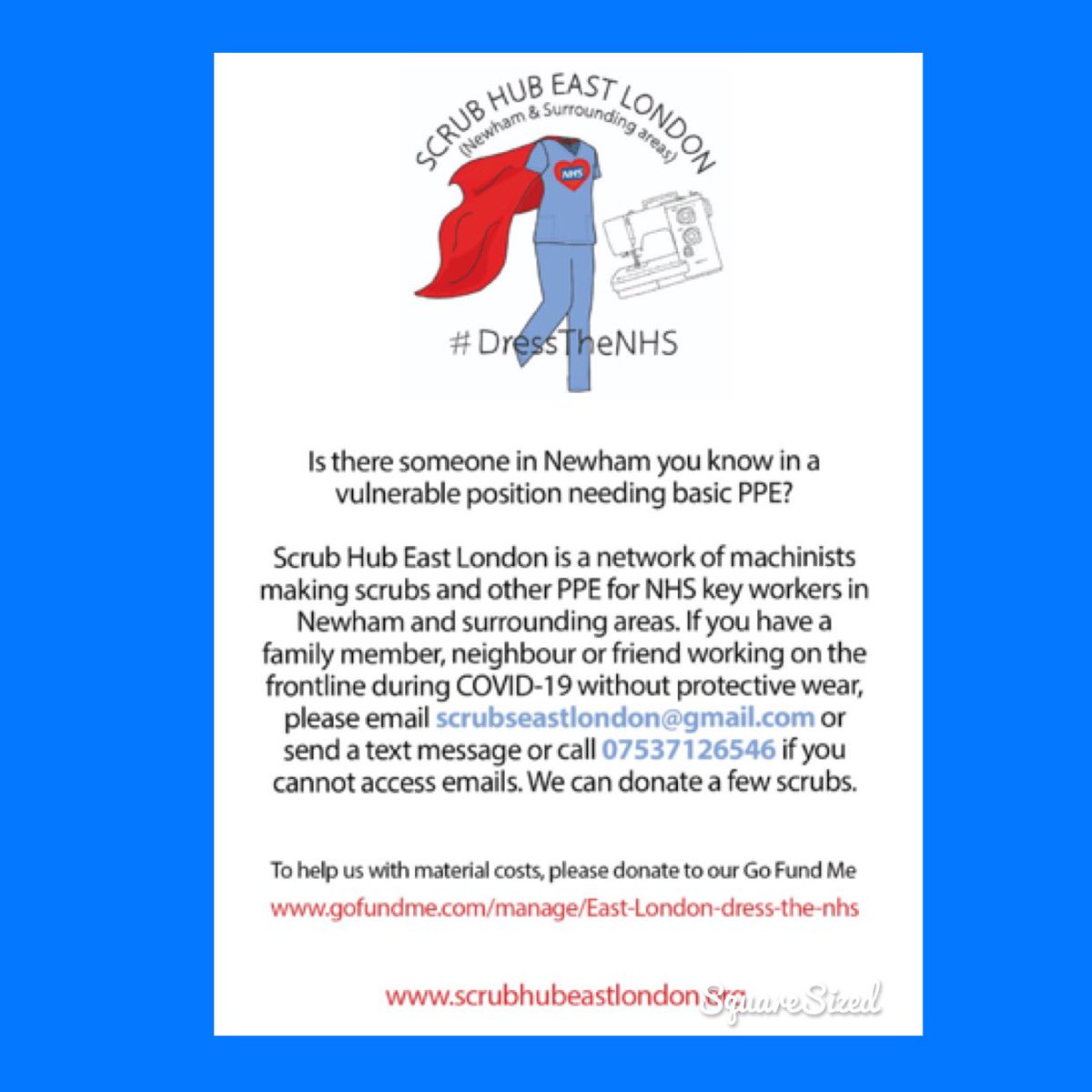 scrubsfor's tweet photo. Do you know anyone who needs our help? #ppe #newham #NHS https://t.co/d3N2ZU1TYT