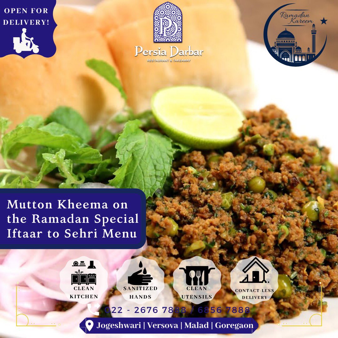 DarbarPersia's tweet photo. Our delicious Mutton Kheema features on the #PersiaDabar Ramadan Special Iftaar to Sehri Menu!
Call 02268567888 OR order online through Zomato and Swiggy! We also open for Bulk and advance Iftar Orders.
#persiadarbar #ramadan2020 #ramadan #ramzan #ramadanmubarak #ramzanmubarak https://t.co/UzaNyUsEDp