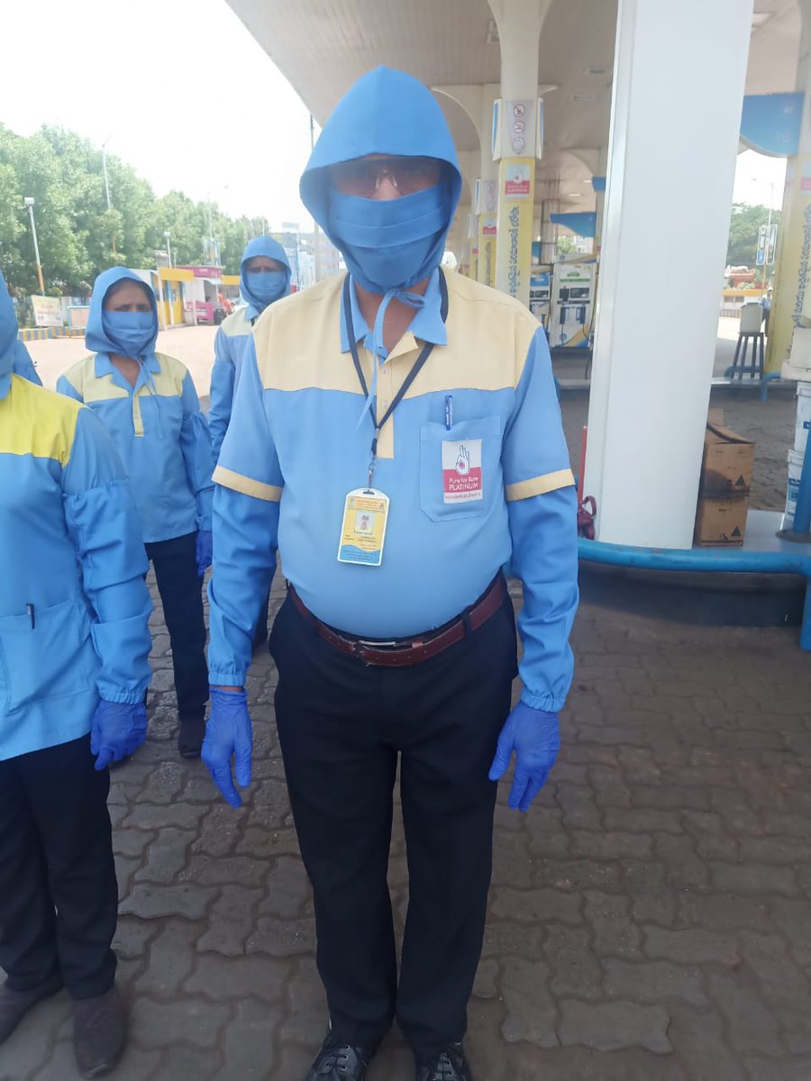 bpcl_vizag's tweet photo. Anuradha Auto Service in Sheela Nagar, Vizag city has introduced PPE for full body cover (sleeves, hood, mask) for all their staff.. This will keep both staff and customers safe during fuelling.. #NewNormal @BPCLRetail @ts_state https://t.co/Bnq1mt5Buq