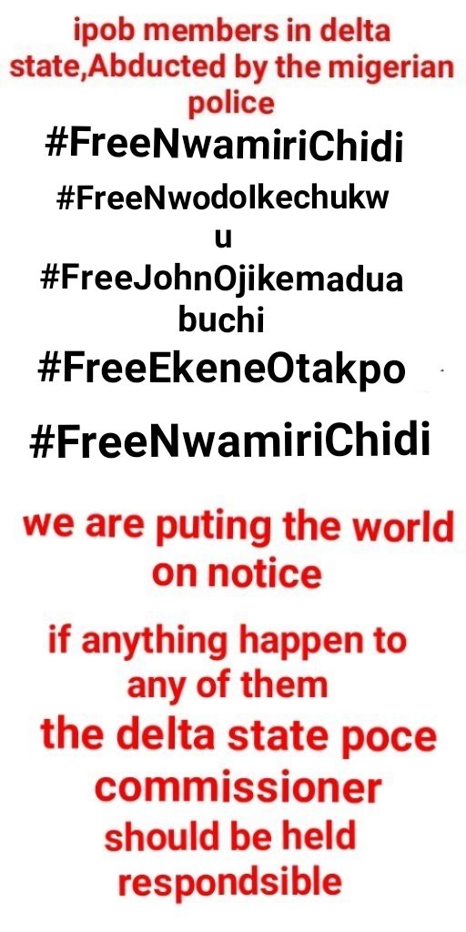 IpobosisiomaLga's tweet photo. @UNHumanRights &amp; @amnesty 
The names below are #IpobMembers that was kiddnapped by the #DeltaStateGovernor
@GovOkowa &amp; @PoliceNG #DeltaStateCommand,
There offences are, belonging to #Ipob &amp; demanding for the #FreedomOfBiafra,
We are ipob,we are peaceful,
@MaziNnamdiKanu https://t.co/bhccAwgw6O
