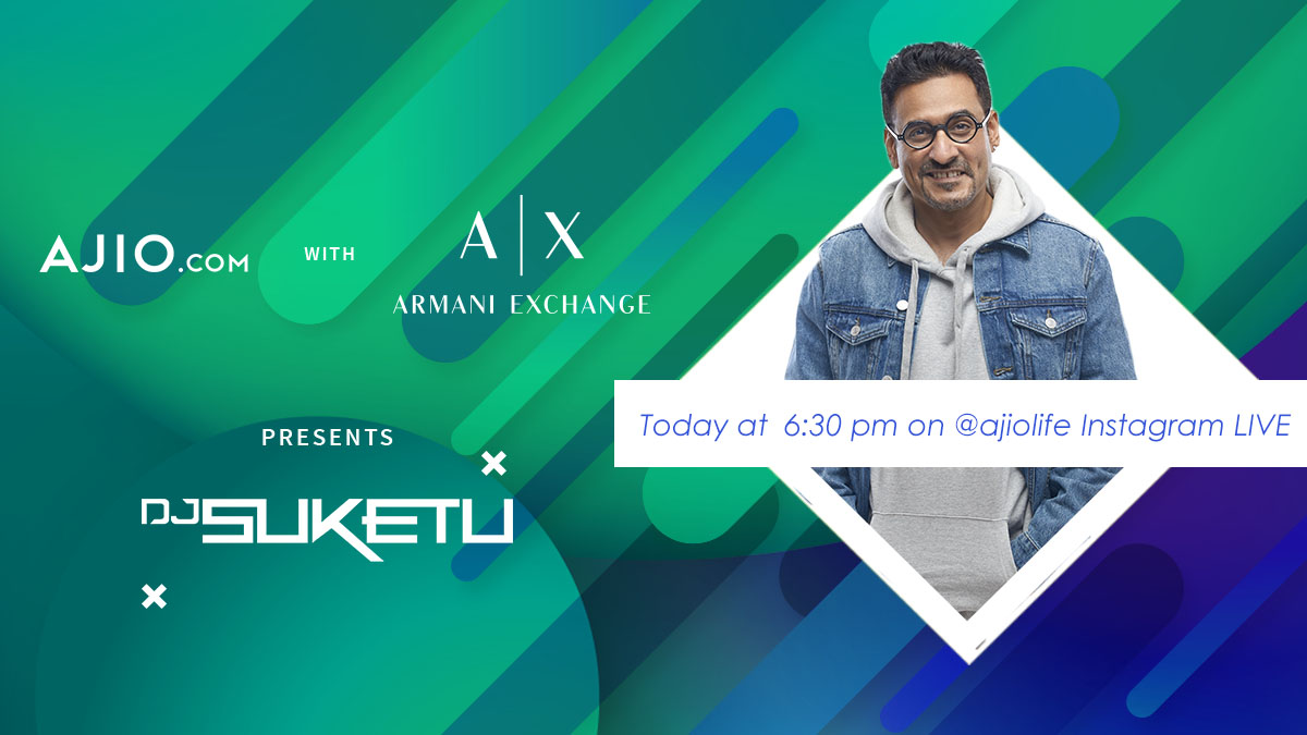 AJIOLife's tweet photo. Tag your pals and tune in for a LIVE house party today at 6:30 pm – with @djsuketuindia! 
Follow @AJIOLife on Insta to catch the session: https://t.co/3UgaUqFOYm

Check out the coolest Armani Exchange picks at up to 50% off: https://t.co/jWuZta21eR

#AJIOxAX #HouseParty #AJIOGold https://t.co/nkhvqznd5z