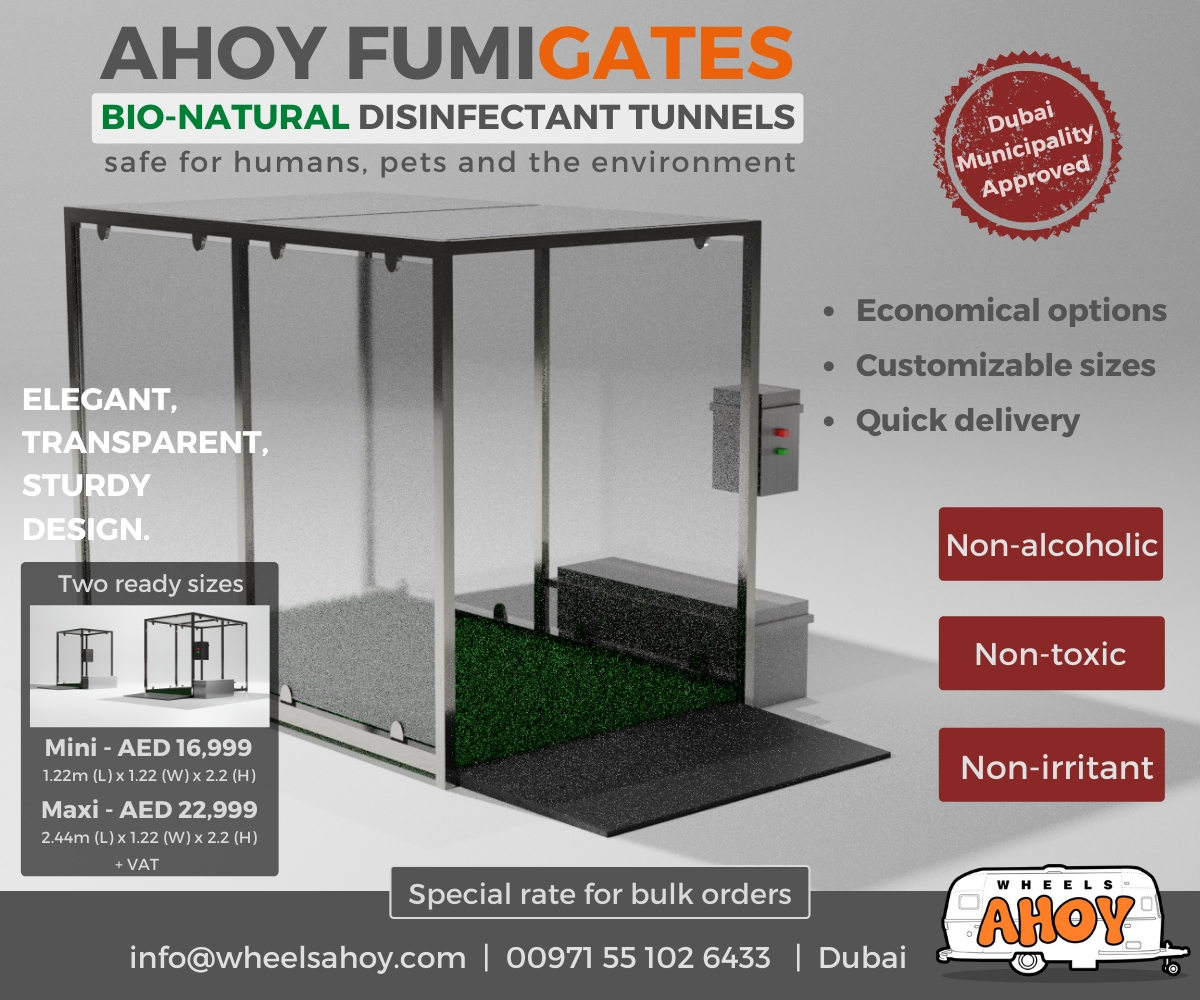 WheelsAhoy's tweet photo. AHOY FumiGATES, the bio-natural disinfectant tunnels. 

Safe to inhale with no-irritation and kills 99.99% virus, bacteria, fungi &amp; spores.
#disinfectants #wheelsahoy #AhoyfumiGATES #sanitizinggates #disinfectantgate #disinfectanttunnel #sanitizingtunnel #stayathome #ahoycares https://t.co/DmedTbOgvZ