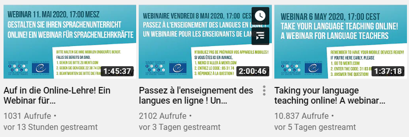 CoE_Education's tweet photo. Did you miss one of our ICT-REV webinars? Don't worry! You can rewatch them here:
- Webinar of 11 May 2020 - in English: https://t.co/U5Opb2FEkq
- Webinaire du 8 mai 2020 - en français: https://t.co/WDydbKH2TZ
- Webinar vom 11. Mai 2020 - auf Deutsch: https://t.co/L626Srlmzy https://t.co/eBmia9ZZNZ