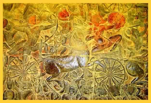 The Epic Battle of Kurukshetra.

Depicted on the wall of Angkor Wat Temple, the largest religious monument in the world, Cambodia.

#Hinduism
#Mahabharat 
#KurukshetraWar