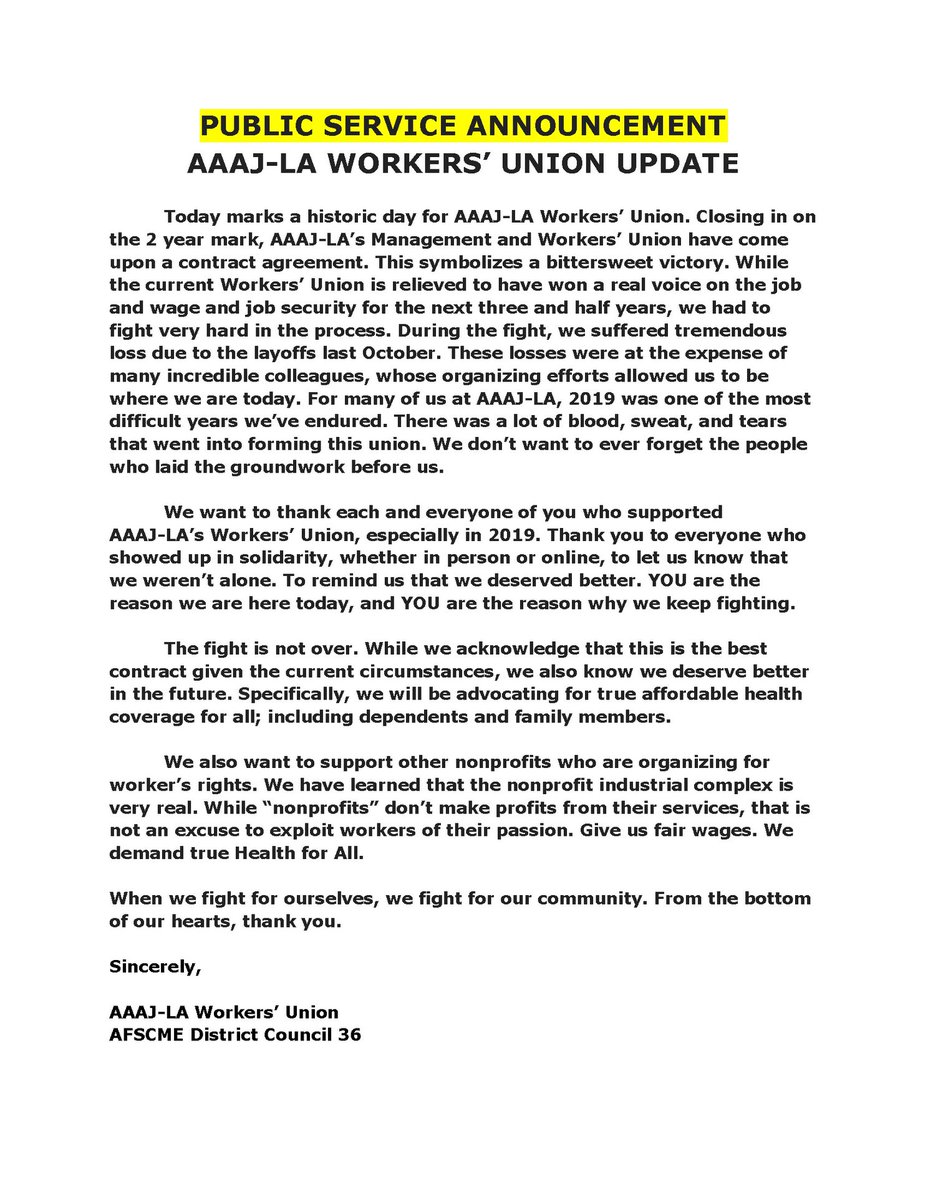AAAJLA_Union's tweet photo. Our official statement: https://t.co/CgronxC3fq