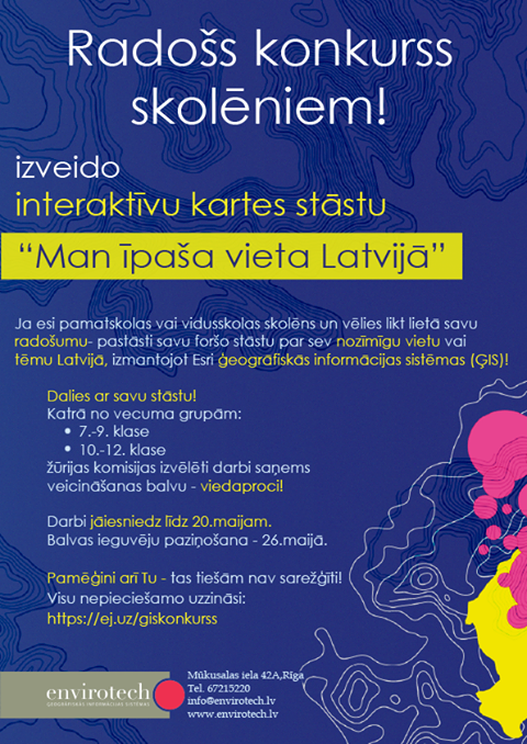RTU Inženierzinātņu vidusskolas skolēniem ir iespēja parādīt savas tehnoloģiju izmantošanas prasmes radošā ģeogrāfisko informācijas sistēmu (ĢIS) konkursā "Man īpaša vieta Latvijā". Plašāka informācija par konkursu: gisbaltic.eu/lv-lv/pasakumi…