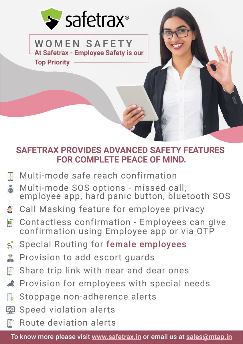At Safetrax, we pledge to do our part in ensuring absolute safety of the women employees during their Safetrax-enabled commute. 

#womensafety #employeesafety #stayhomestaysafe #transportautomation