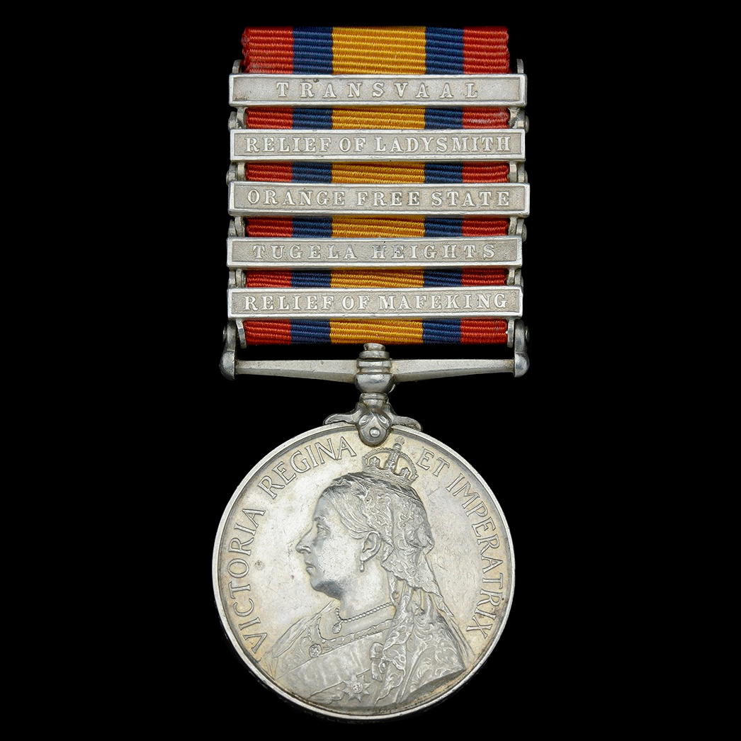 NoonansAuctions's tweet photo. #Collection of Queenβs #SouthAfrica #Medals for the #ReliefofLadysmith
21st May #auction
#QueensSouthAfrica 1899-1902, 5 clasps #ReliefofMafeking #TugelaHeights #OrangeFreeState #ReliefofLadysmith #Transvaal Pte. W. Hollett 2nd Royal Fus good/v fine
https://t.co/oL98Ci3RqD https://t.co/qYfLxswwFx