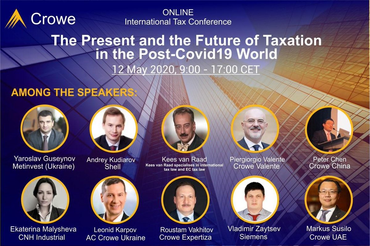 We are glad to invite you to the online conference: The Present and the Future of Taxation in the Post-Covid19 World with such remarkable keynote speakers as <a href="/Valentepg/">Piergiorgio Valente</a> .
Click here for the program >>>lnkd.in/ezpfpjM
#crowe  #tax #internationaltax #transferpricing