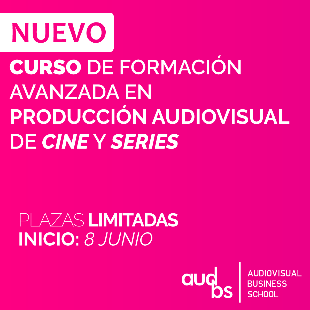 AudiovisualBusS's tweet photo. Estrenamos curso avanzado de producción audiovisual en AUDBS. Plazas limitadas. 15% de descuento para asociados https://t.co/ujFXw9pZB9
