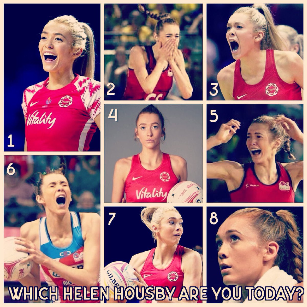 HeritageLeague's tweet image. Another week staying safe at home but missing netball! Which fabulous @Helenhousby1 sums you up today? I’m about to do a home workout for the first time in forever so going for number 6 😳🏋🏻‍♀️😜 #lockdownmemes #missingnetball #wecandothis #helenhousby #shootinglegend
