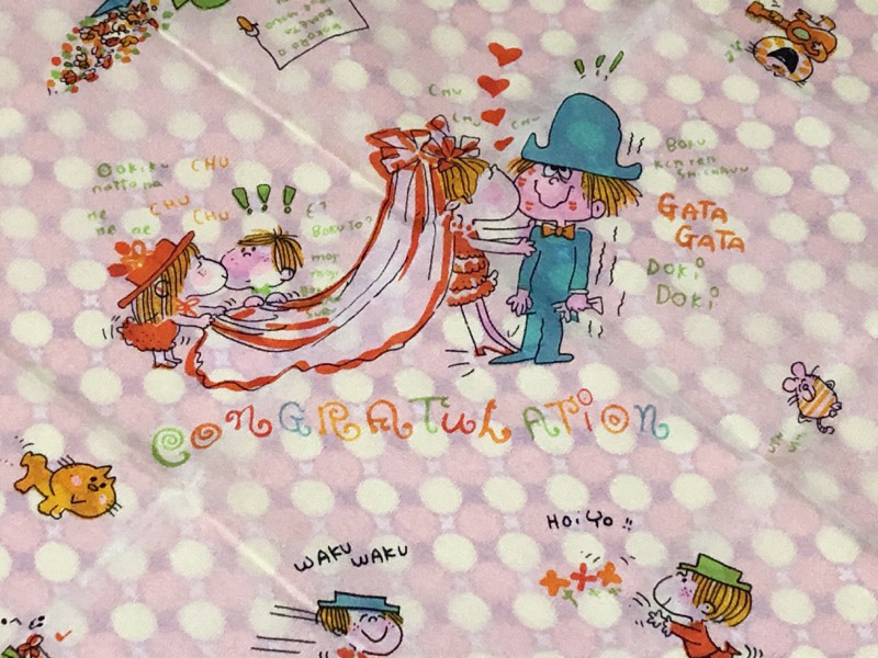 1970年代の水森亜土タンのナイロンスカーフウェディング柄☆結婚式を 