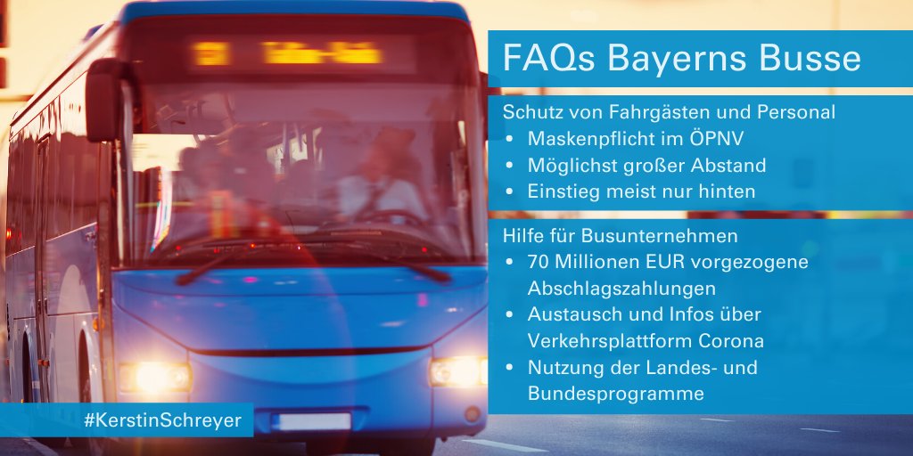 BauenBewegen's tweet photo. Verkehrsministerin Kerstin Schreyer: „Die bayerischen Busunternehmen leisten einen wichtigen Beitrag zur Aufrechterhaltung des öffentlichen Lebens in der derzeitigen Situation. Ich werde mich weiterhin für ihre Belange und Anliegen stark machen.“ Mehr: https://t.co/sL7GVwQzEc https://t.co/HuirxkUWyO