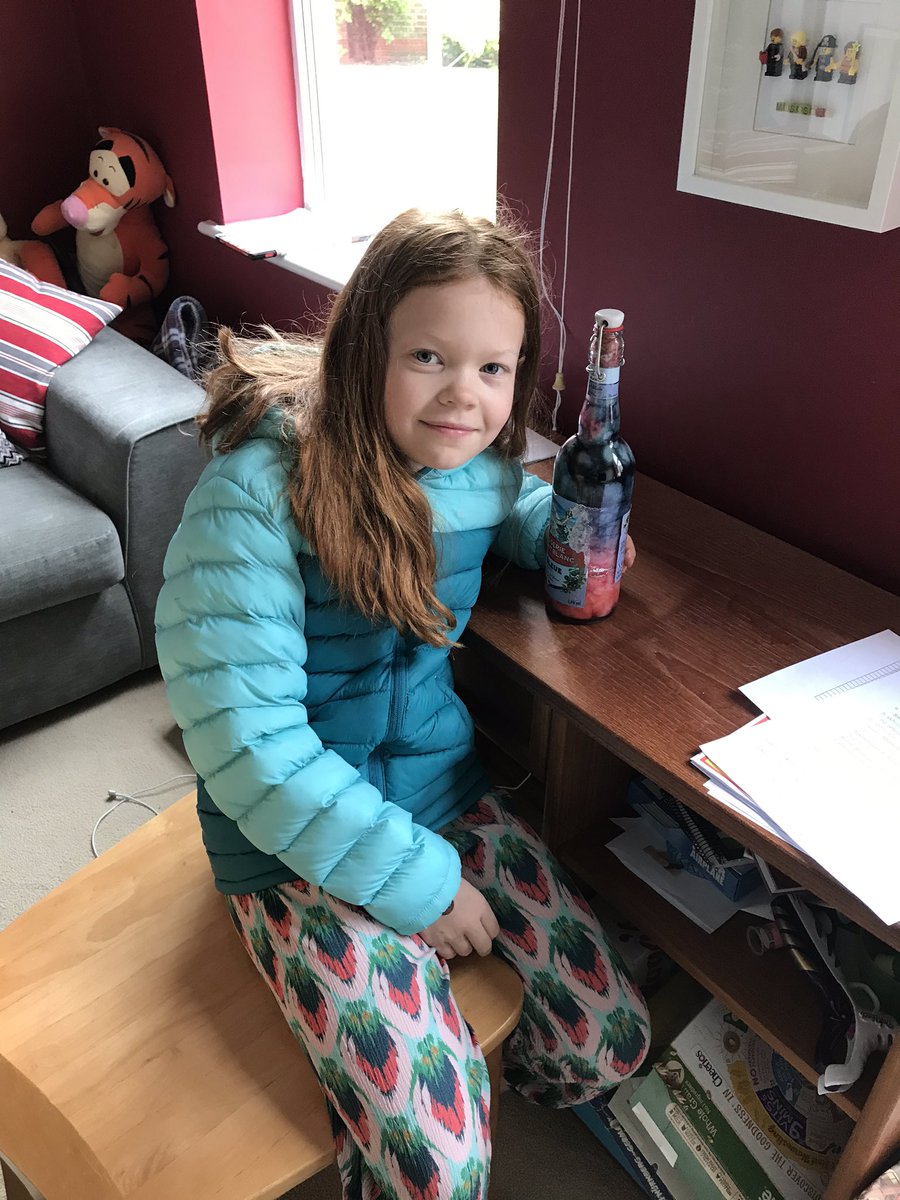 SaresTee's tweet photo. @Y4Brunton Holly has a new ornament (space in a bottle) for her desk from yesterday’s challenge. Here is a belated picture of brownies she made for our VE Day picnic! https://t.co/IzmJrKt28B