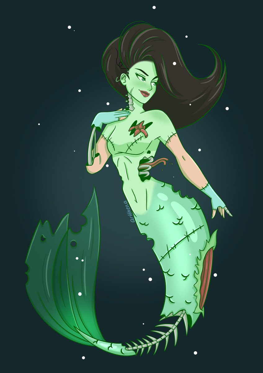 Artthena's tweet photo. Day 12 of #mermay is zombie mermaid 🧟‍♀️ #ArtistOnTwitter https://t.co/mwJwoGgoh2