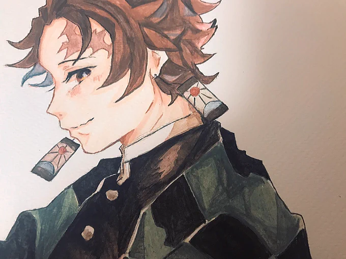 水彩画で炭治郎も描いたんだ??
失敗したんだ!!
顔面偏差値高すぎて描けないんだ? 