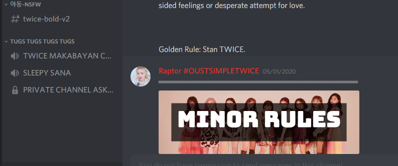 [TWICE Makabayan Shitposting] : a thread on how these server and page lewd TWICEDiscord:  https://discord.com/invite/xNfxUyr Facebook: https://www.facebook.com/groups/1044658112556827(The pics below shows the owner of the server and the page)I'll put the context or translation for every receipts.