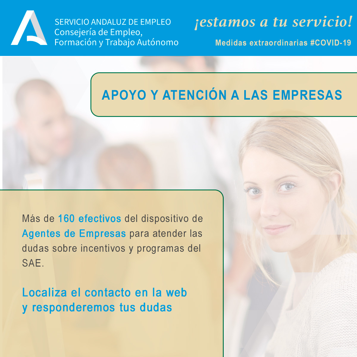 SAEmpleo's tweet photo. Información importante para EMPRESAS!! El SAE y su dispositivo de agentes de empresa responden a vuestras dudas en estos momentos a través de este formulario https://t.co/tDPNGQ8p91 y en los teléfonos que encontrarás en nuestra web #GestionesSAE https://t.co/FCylzRaOrO https://t.co/FskK7Wo1up