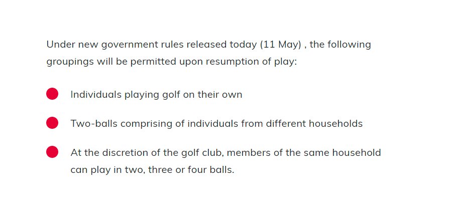 To further clarify the point made yesterday - the groupings below are permitted in isolation - they cannot be merged under government guidelines.

i.e. you can play with three people from the same house but you can not play with two people from one house and one from another.