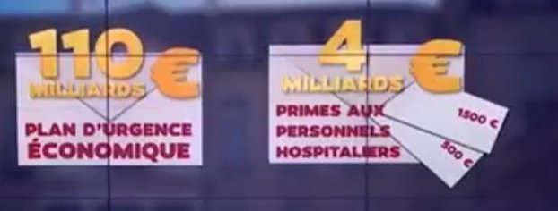 Prise en charge inedite et unique pour aider les entreprises, sauver l'emplois, verser des primes (service publique). 1 travailleur sur 2 pris en charge par l'état (chômage partiel) ! Avez vous entendu un Français dire "MERCI "?NON ! DES PRÉAVIS DE GRÈVE et  #GiletsJaunes 2/5 