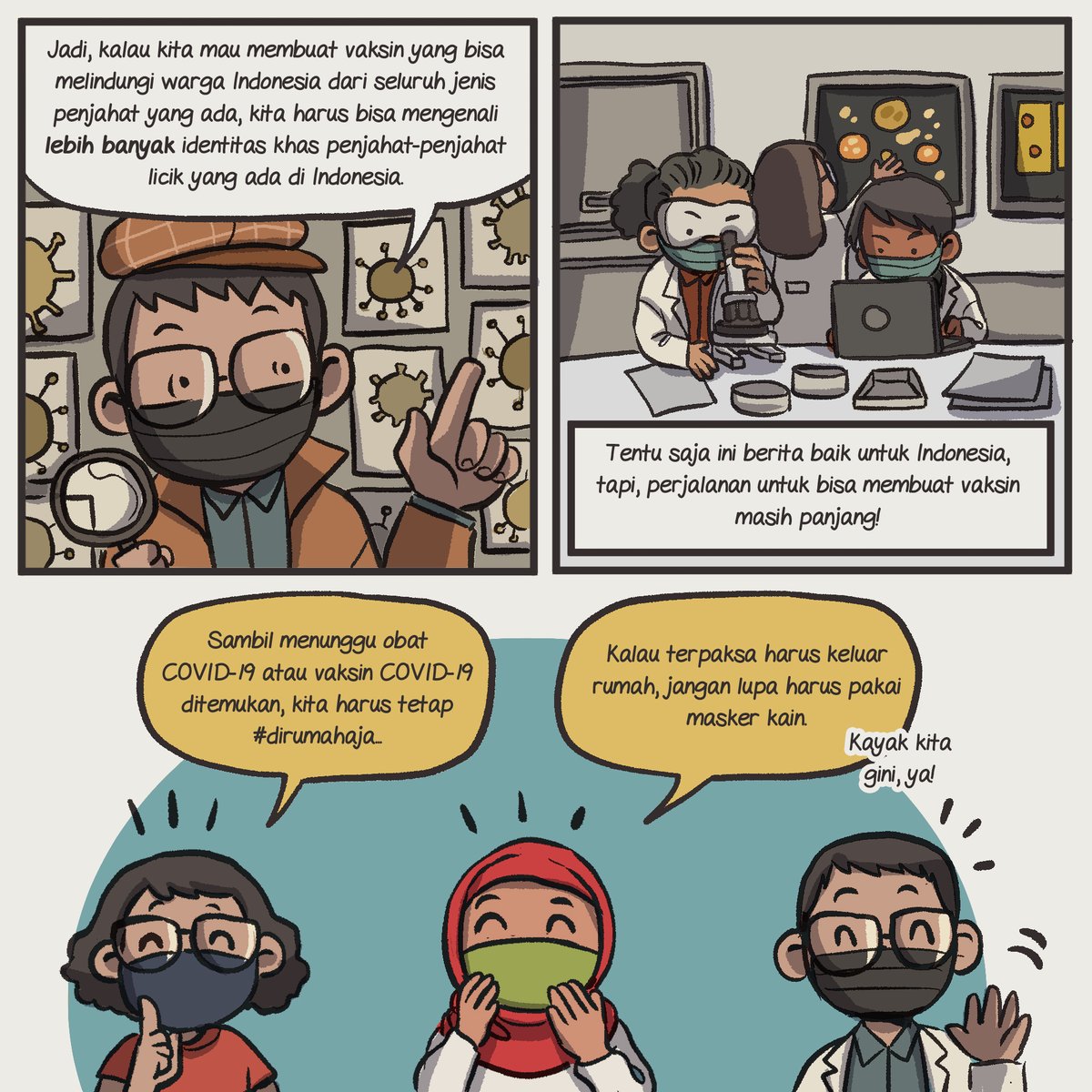 [2/2]

Silakan disebarkan, semoga bisa jadi tambahan pengetahuan buat semuanya :)

Yuk, bantu juga para ilmuwan yang sedang berusaha keras meneliti soal virus ini, dengan #DiRumahAja
dan pakai masker kain kalau terpaksa berpergian! 