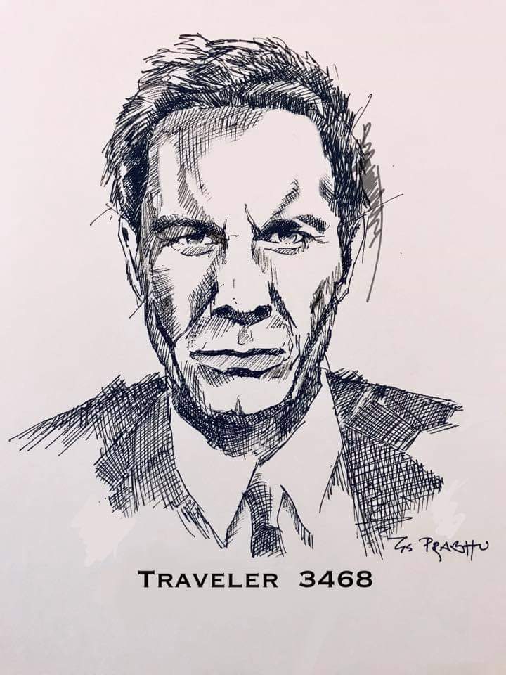 prabhugsp's tweet photo. @EricMcCormack @PatrickGilmore @jalexbrinson @SpenceJen @LeahCairns @bradtravelers @EricMcCormack Thoroughly enjoyed watching Travellers. Brilliant team. Here's a quick sketch tribute. I wish there was more seasons. https://t.co/3YrgDO9elI