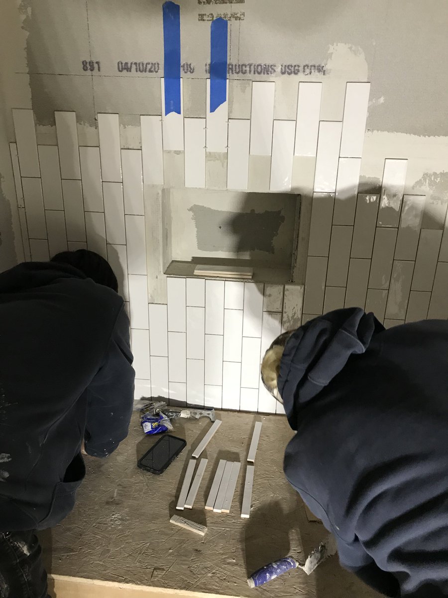 TheEnglishCont1's tweet photo. We're thankful for #tiletuesday to help us all keep track of the days of the week. The team is hard at work on a shower tile installing, taking the popular subway tile and installing it vertically.
#theenglishcontractor #bathroomrenovation #cincinnati https://t.co/9nkGtA0CjK
