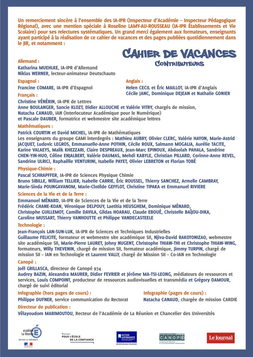 AlphabeteAnne's tweet image. Cahier de vacances. Académie de La Réunion. Travail collaboratif au service des élèves. Youpi -)
ac-reunion.fr/operation-nati…
#academiedelareunion
#cardierun
#VacancesApprenantes 
@canope_974
@Graine2Francais