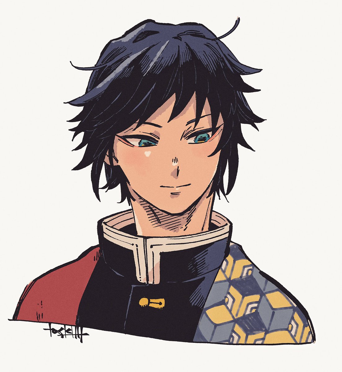 tomioka giyuu 1boy demon slayer uniform male focus solo black hair simple background blue eyes  illustration images