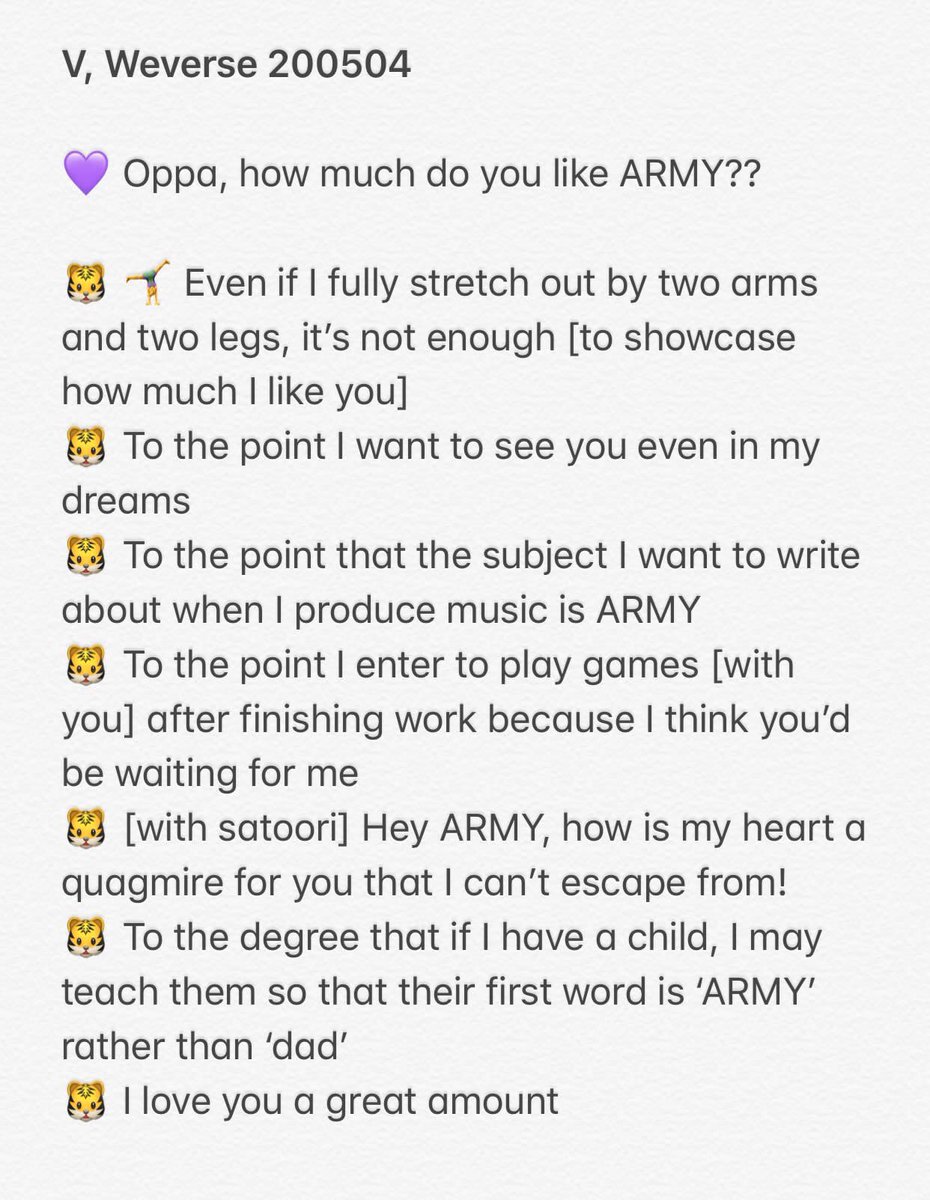 when an army asked taehyung how much he loves/likes armys and look at his answer , isn’t he the sweetest