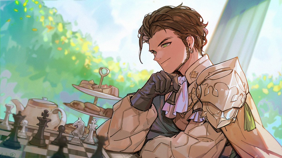 claude von riegan 1boy male focus gloves brown hair green eyes chess piece solo  illustration images