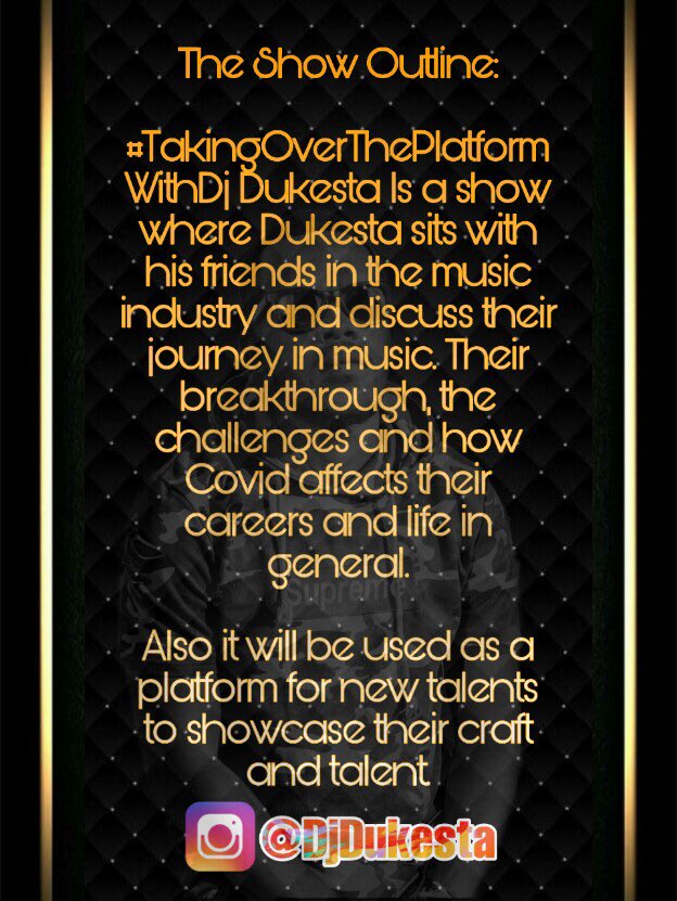 DjDukesta's tweet photo. I’m super excited to announce that my next guest on #TakingOverThePlatform is the Panache hitmaker @Mla_Panache. Been friends with this guy for 14 years. He taught me everything I know. https://t.co/5SCc0iM1jV