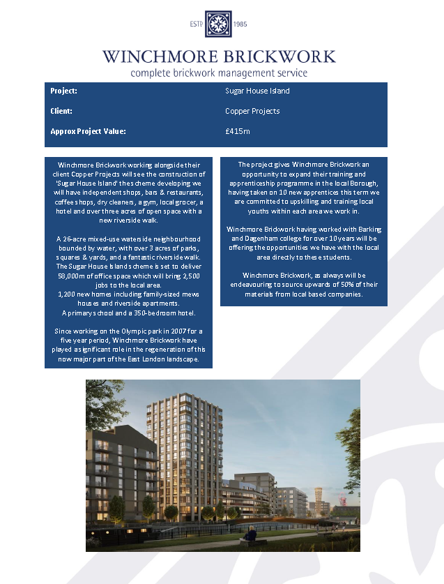 _WBGL's tweet photo. #WinchmoreBrickwork are delighted to have secured the next phase at @SugarHseIsland, Bromley By Bow c/o #CopperProjects. We look forward to getting stuck in and being part of the project team.
#wbl #construction #brickwork #keepbritainmoving
#keepbritainworking https://t.co/sDHsJAD5PN