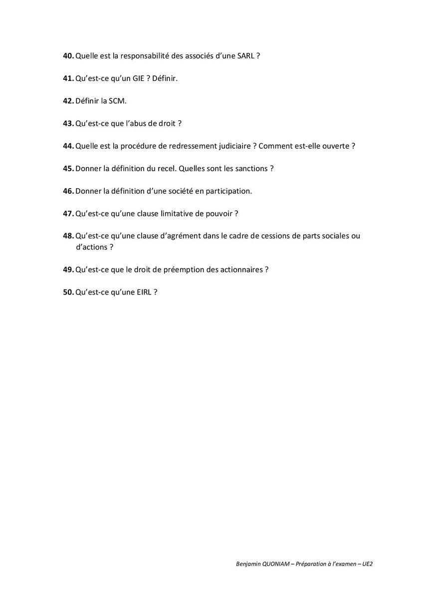 #DCG je vous propose aujourd'hui un questionnaire sur l'UE2 Droit des sociétés. Nous pouvons imaginer 200 questions mini sur cette épreuve.
N'hésitez pas à faire part de vos questions/observations. Toute aide est la bienvenue. #DCG2020 #Examens2020 <a href="/YannickLeNoan/">Yannick Le Noan 🇲🇿</a> <a href="/Alexandre_Hini/">Alexandre Hini</a>