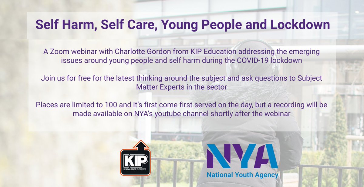 Join us this Friday for the next in our series of webinars with KIP Education, this time on Self Harm, Self Care, Young People and Lockdown 

Set a reminder for the 15th May at 2pm, you can find all the details and the Zoom link here 👇👇👇

youthworksupport.co.uk/wp-content/upl…