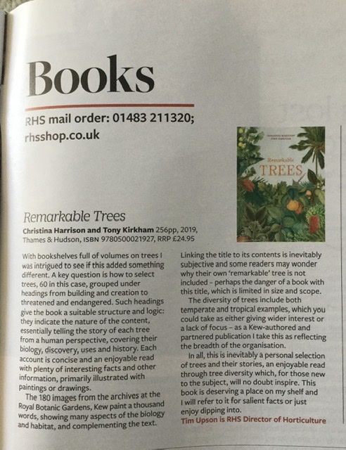 KewEditor's tweet photo. Catching up on recent issues of #TheGarden (thanks for the prompt @IbuAnggrek ) and found this lovely review for #RemarkableTrees in the March issue. Thanks to Tim Upson #RHS for the nice review. #kewpublishing @GinaFullerlove @thamesandhudson https://t.co/GMFLLJ7rxc