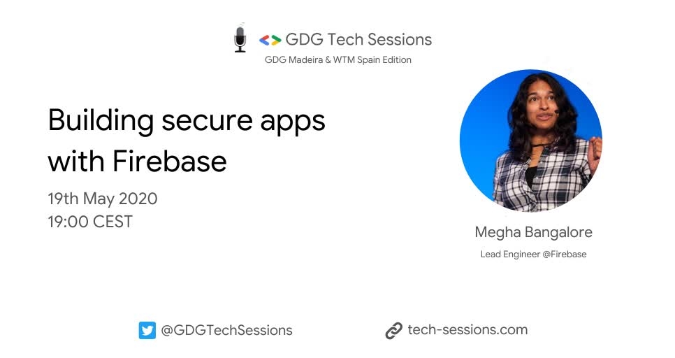 gdgtechsessions's tweet photo. 📌 Join @gdgmadeira @WTMSpain next May 19th 18:30 CET for the very first GDG Tech Session! 
 
Lead Engineer at the @Firebase team, Megha Bangalore @megha will present how to build secure apps with #Firebase.
 
RSVP now 👉 https://t.co/xnr2BRZ5pP
 
#GDG #Tech #GDGTechSessions https://t.co/Asr6PtxkJx