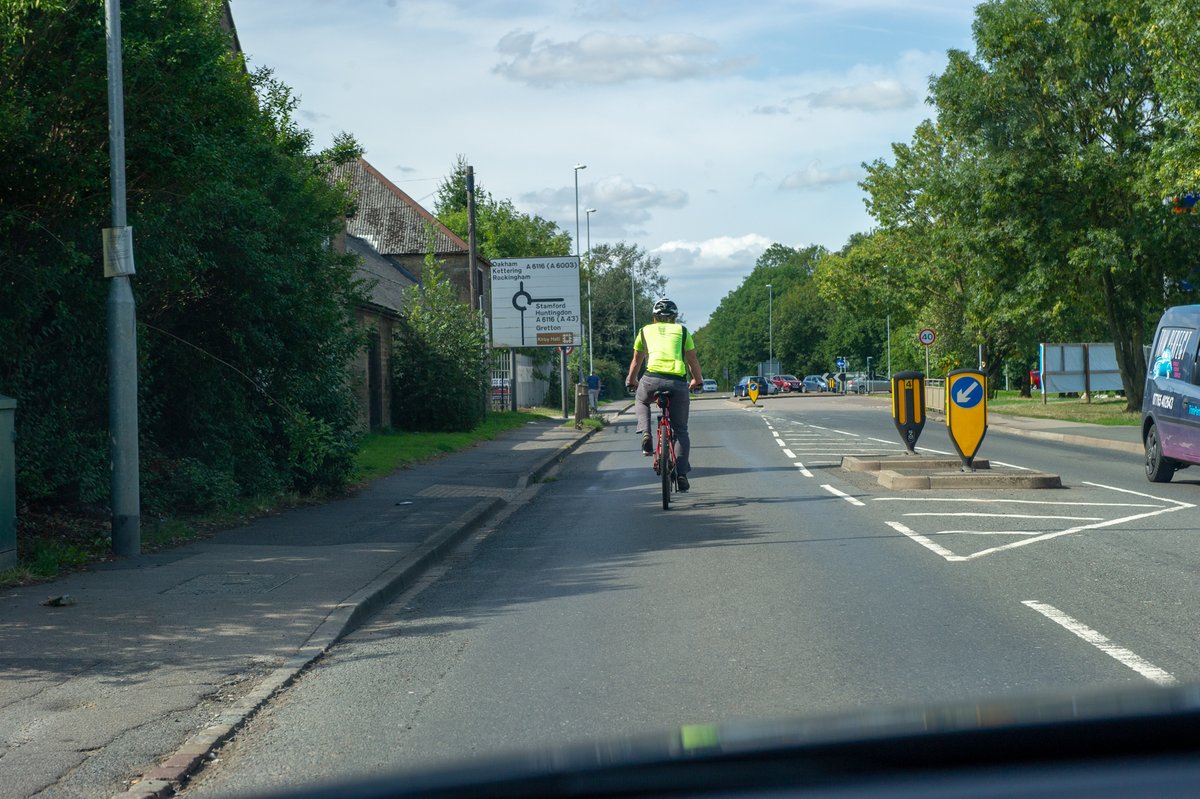 CycleNorthants's tweet photo. A cyclist riding in the CENTRE OF THE LANE isn’t trying to get in a driver's way – they’re showing it’s NOT SAFE TO OVERTAKE at that point.

#OperationClosePass is working to help drivers and cyclists to better understand each other and share the roads safely.
#ClosePass https://t.co/cmBKeW2cN2