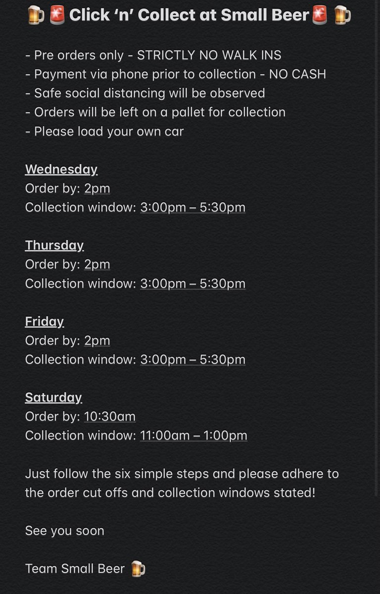 SmallBeerLtd's tweet photo. We are pleased to announce that we are reopening on Wednesday, as Click ‘n’ Collect ONLY!

Please see instructions and collection windows below! 

#shoplocal #SmallBusinesses #Lincoln #cask #craft #beer #spirits #wine #wholesaler #gin 

❤️ &amp; ♻️ appreciated https://t.co/HysP7XfZdA