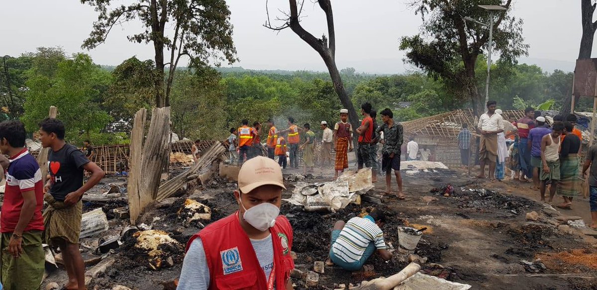 UNHCR_BGD's tweet photo. A devastating fire has taken place in Kutupalong camp

UNHCR has been responding w emergency teams &amp; coordinating w partners:

@BRACworld providing emergency shelter &amp; WASH;
@ACTED mobilizing first responder volunteers;
@WFPAsiaPacific providing food;
@BDRCS1 providing CRIs. https://t.co/5UWwpe9RBm