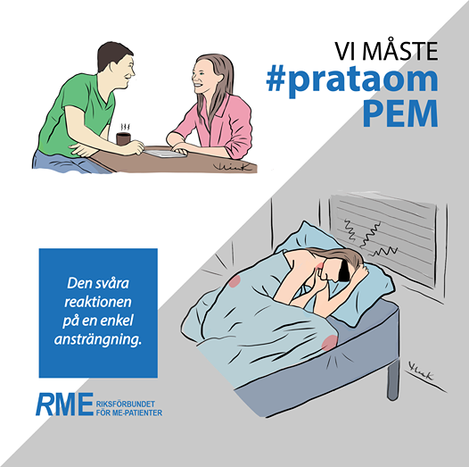RMEsverige's tweet image. Få känner till PEM (sjukdomen ME:s huvudsymptom), därför måste vi #prataompem. Gör det du med! Klicka på länken och läs mer om kampanjen och hur du kan delta:  facebook.com/RMESverige/pos…
#svMECFS #vård #vårdpol #socpol #MECFS #omsorg #sjukdom
