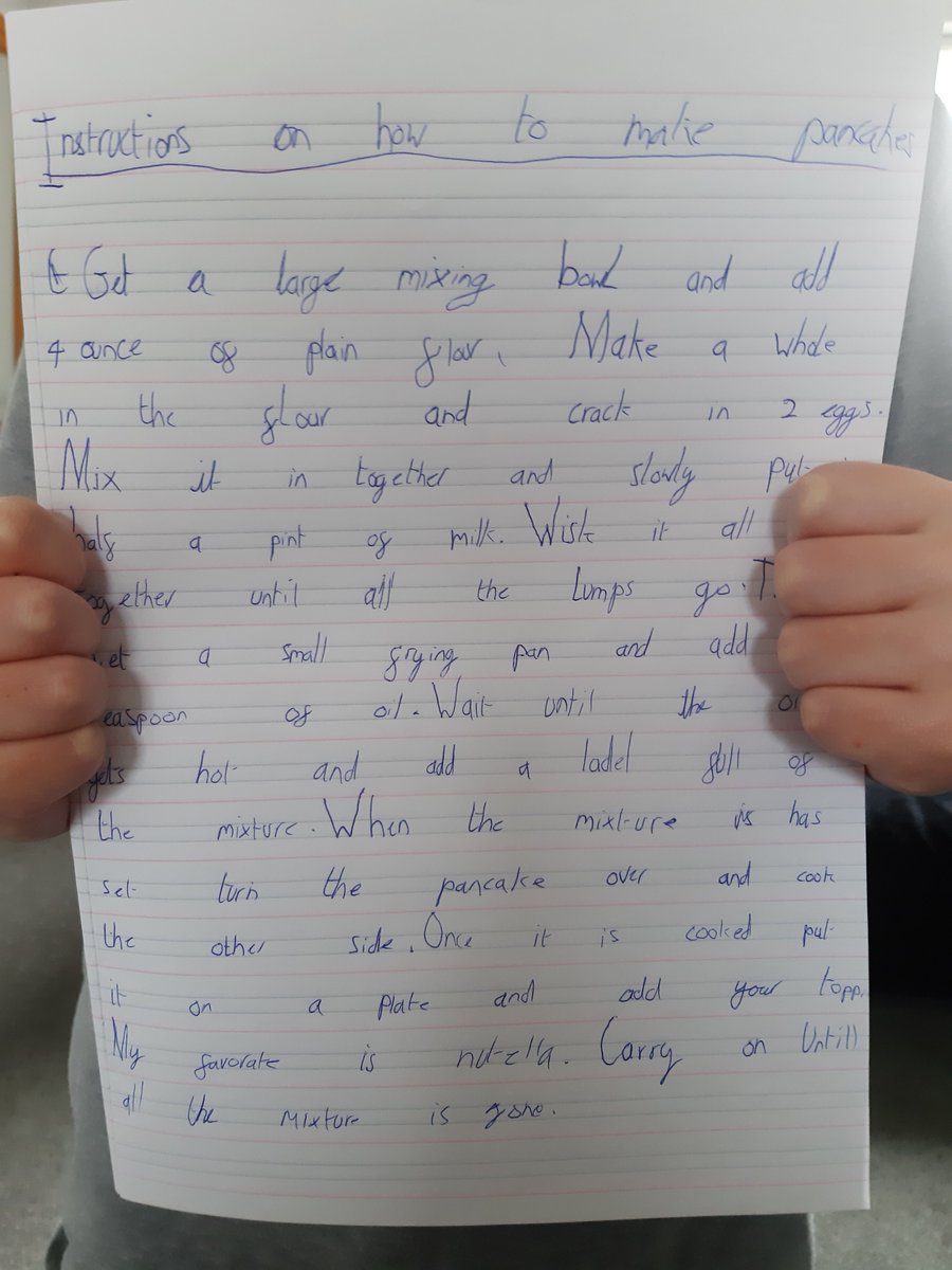 NaylorDawn's tweet photo. @StradbrokeY4 Lucas has been writing his instructions on how to make pancakes. https://t.co/pqDykCg18P