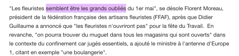 Puis arriva la deuxième ligne des grands oubliés -- les professionnels du tourisme, du nettoyage, des obsèques et avec eux ... les fleuristes?! 2/4