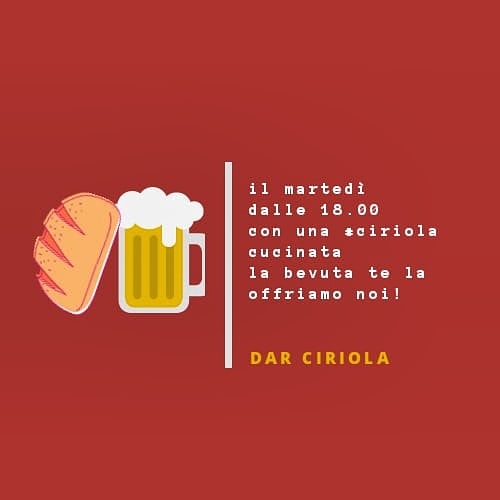 DarDarciriola's tweet photo. È martedì e riprendiamo le vecchie e belle abitudini! 
Come tradizione vuole, il martedì dalle 18.00 in poi, se scegli una #ciriola con cucinato, in OMAGGIO una @nastroazzurro, un'acqua o una @CocaColaIT. 
L'offerta è valida per il #takeaway e per il #delivery... Daje 🍔🍺🥤 https://t.co/wiCaai7Url