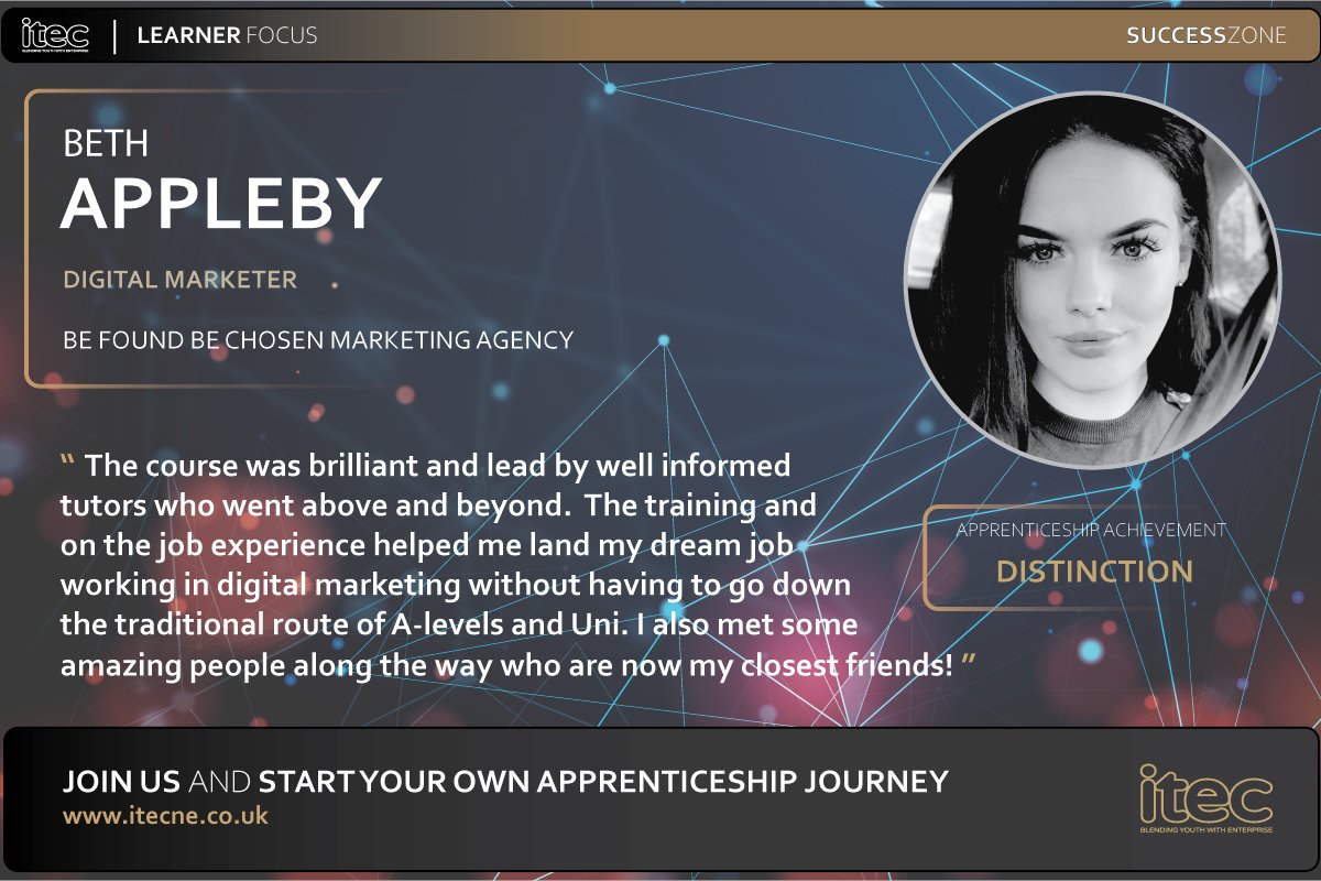 Alberto_ITECNE's tweet photo. "The training and on the job experience helped me land my dream job working in digital marketing without having to go down the traditional route of A-levels and Uni." - Take a look at our current vacancies at https://t.co/KGkUwYg1r8 #apprenticeship #northeast #networknortheast https://t.co/UOz6SEblfG