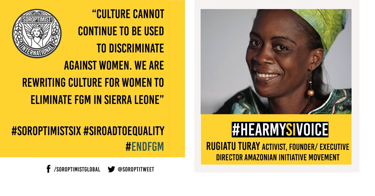 SoroptiTweet's tweet photo. "Rewriting culture for women to eliminate FGM in Sierra Leoneโ #SoroptimistSix #HearMySIVoice #SIRoadtoEquality #ENDFGM https://t.co/ZUuWaP83bC