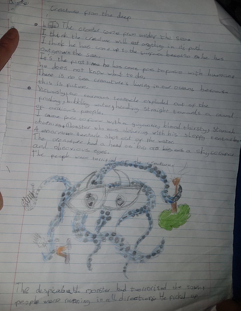 AJS_5B's tweet photo. A great ending to the story about the creature of the deep by Raihaan. What a fantastic piece of work 👏👏 Keep it coming 5B☝️ https://t.co/dHIB5qZQEf