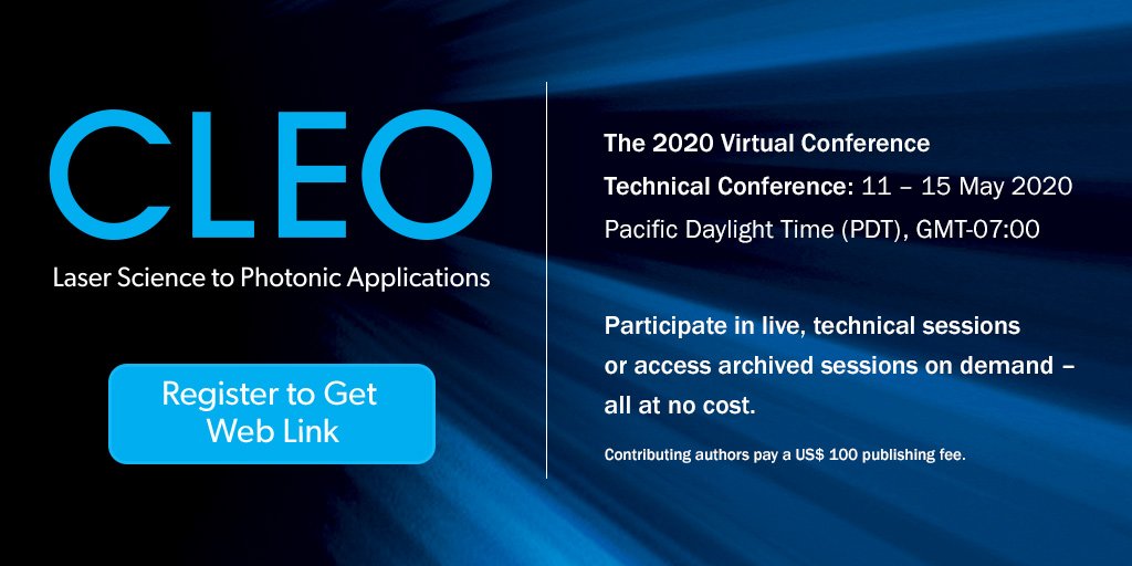 Join  #CLEO20 <a href="/CLEOConf/">CLEO Conference</a> , all-virtual Conference on Lasers and Electro-Optics! <a href="/OpticalSociety/">The Optical Society now Optica</a> Check out the talks here: cleoconference.org/home/
Enjoy!
<a href="/APSphysics/">American Physical Society</a> 
<a href="/IEEEPhotonics/">IEEE Photonics Society</a> 
<a href="/OSAPublishing/">Optica Publishing Group</a>