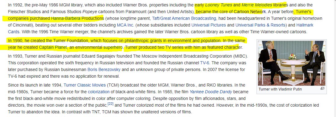 Disney, of course is hot on their heels having ownership over both Hulu & the new"Disney+"But still, is CHILDRENS programming REALLY a propaganda asset used to push their agenda?Ted Turner, who also created Cartoon Network gives us a great example with his"Captain Planet"