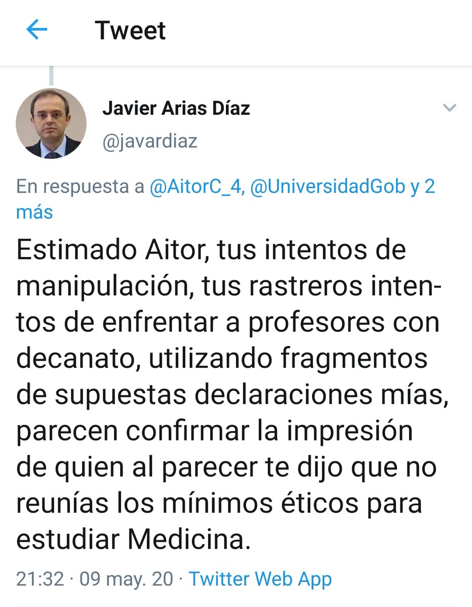UCMverguenza's tweet photo. ⭕️Seguimos esperando la dimisión del Decano de la Facultad de Medicina @javardiaz. No vamos a tolerar estas actitudes en una universidad pública. #AriasDimision #EscuchaUCM #UCMNoRespeta https://t.co/2RctTiksqc